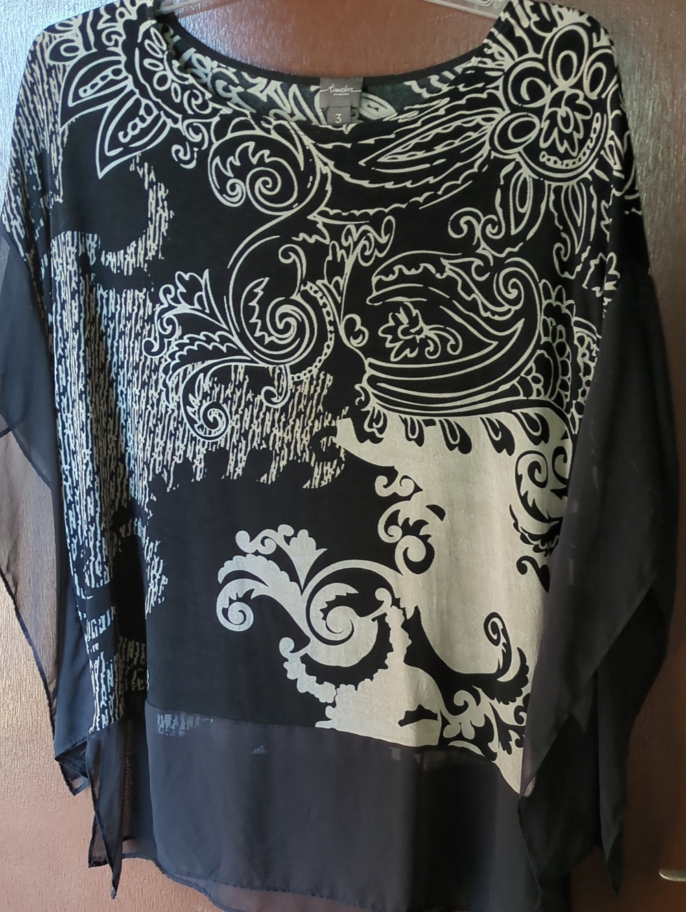 Chico's Ladies Black & White Floral Scroll Print Blouse